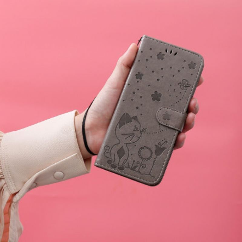 Læder Cover Google Pixel 6 Pro Med Snor Kat Og Bi Med Snor