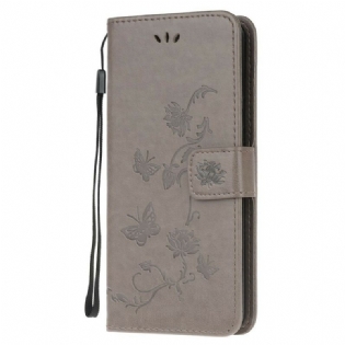 Flip Cover Samsung Galaxy Note 20 Ultra Med Snor Thong Sommerfugle Og Blomster