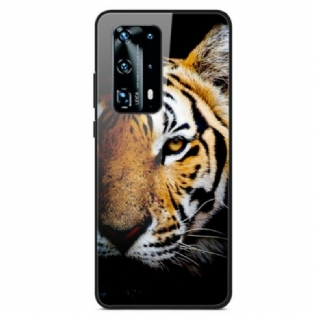 Mobilcover Huawei P40 Realistisk Tiger Hærdet Glas