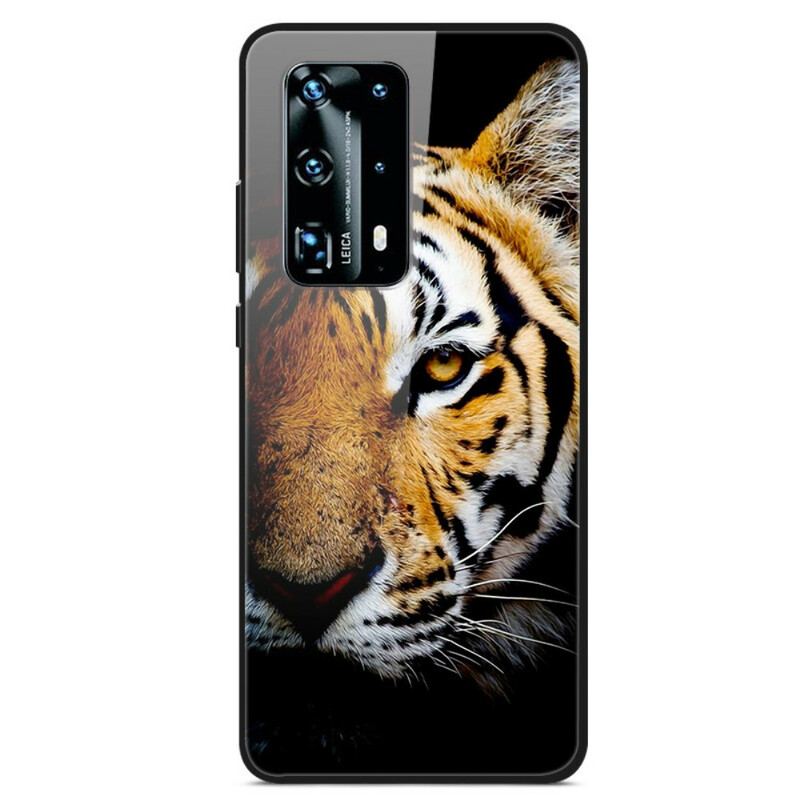 Mobilcover Huawei P40 Realistisk Tiger Hærdet Glas