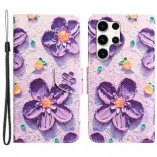 Flip Cover Til Samsung Galaxy S24 Ultra 5g Lilla Blomster Med Rem