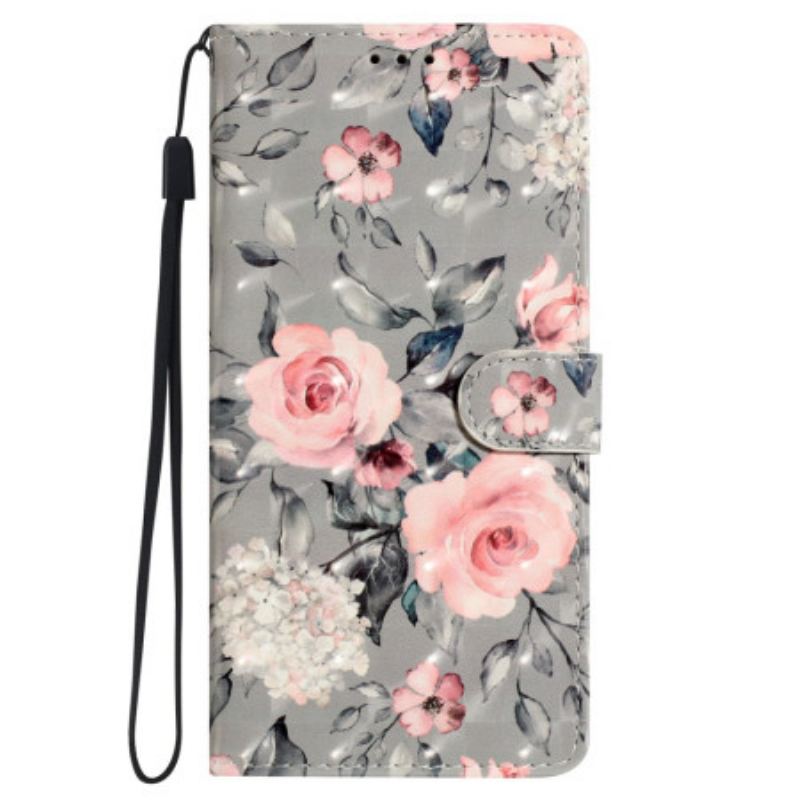 Læder Cover Samsung Galaxy S24 Ultra 5g Blomster Med Rem