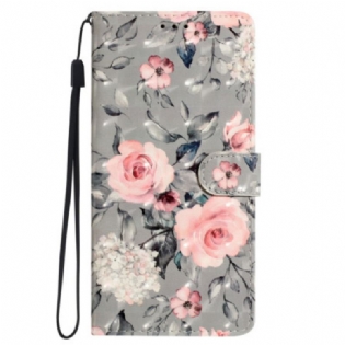 Læder Cover Samsung Galaxy S24 Ultra 5g Blomster Med Rem