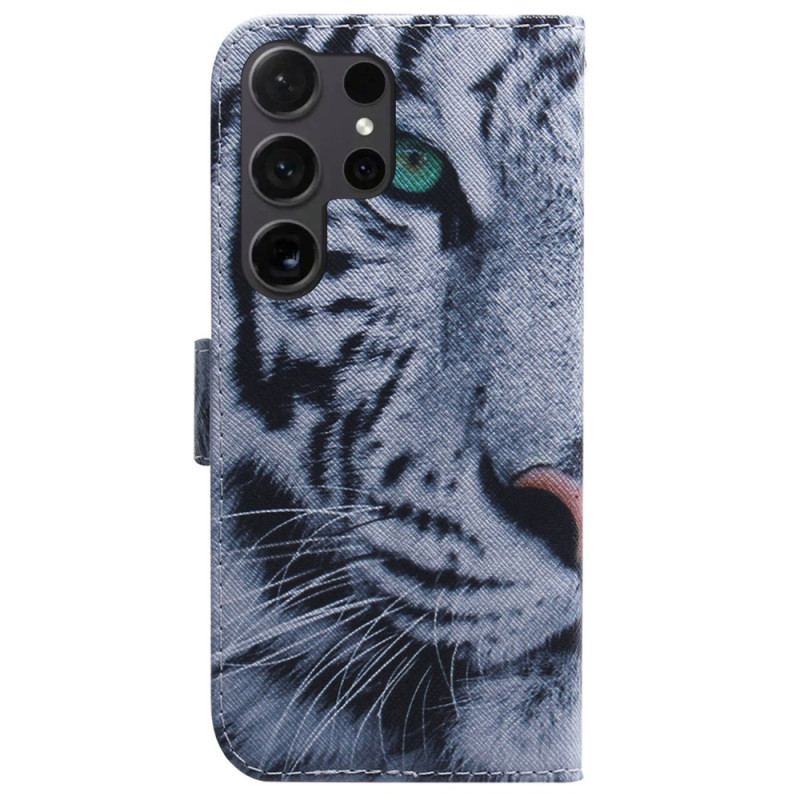 Læder Cover Samsung Galaxy S24 Ultra 5g Telefon Etui Hvid Tiger