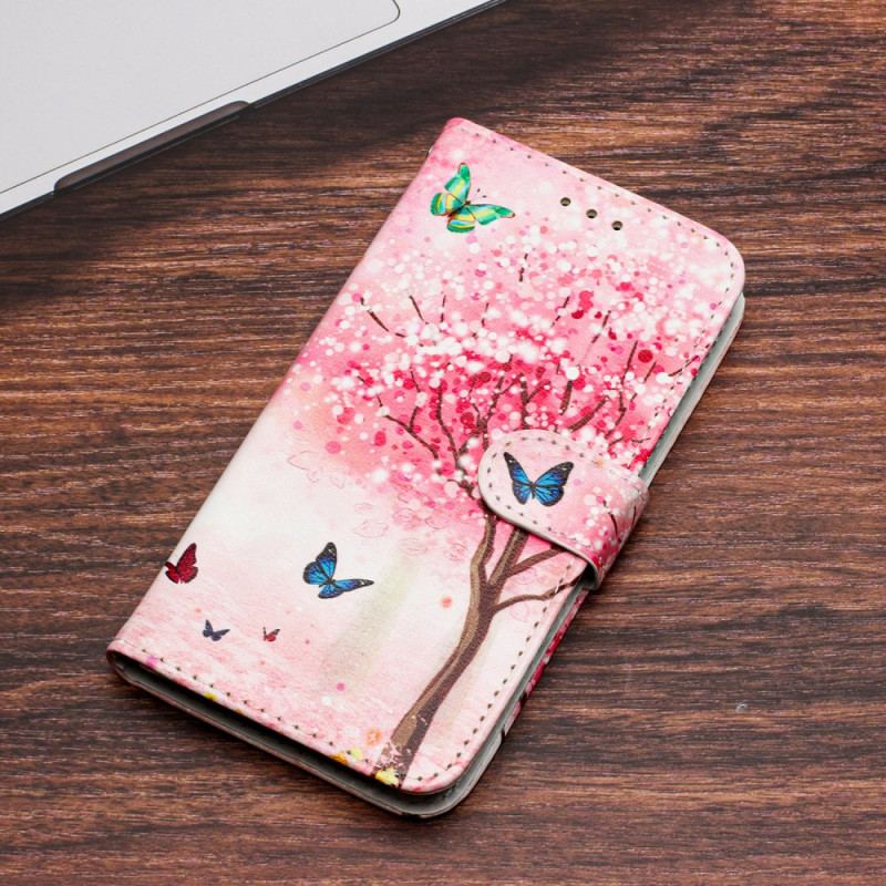 Læder Cover Samsung Galaxy S24 Ultra 5g Telefon Etui Kirsebærblomst Med Rem