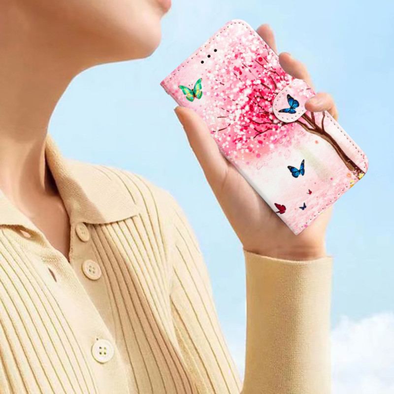 Læder Cover Samsung Galaxy S24 Ultra 5g Telefon Etui Kirsebærblomst Med Rem