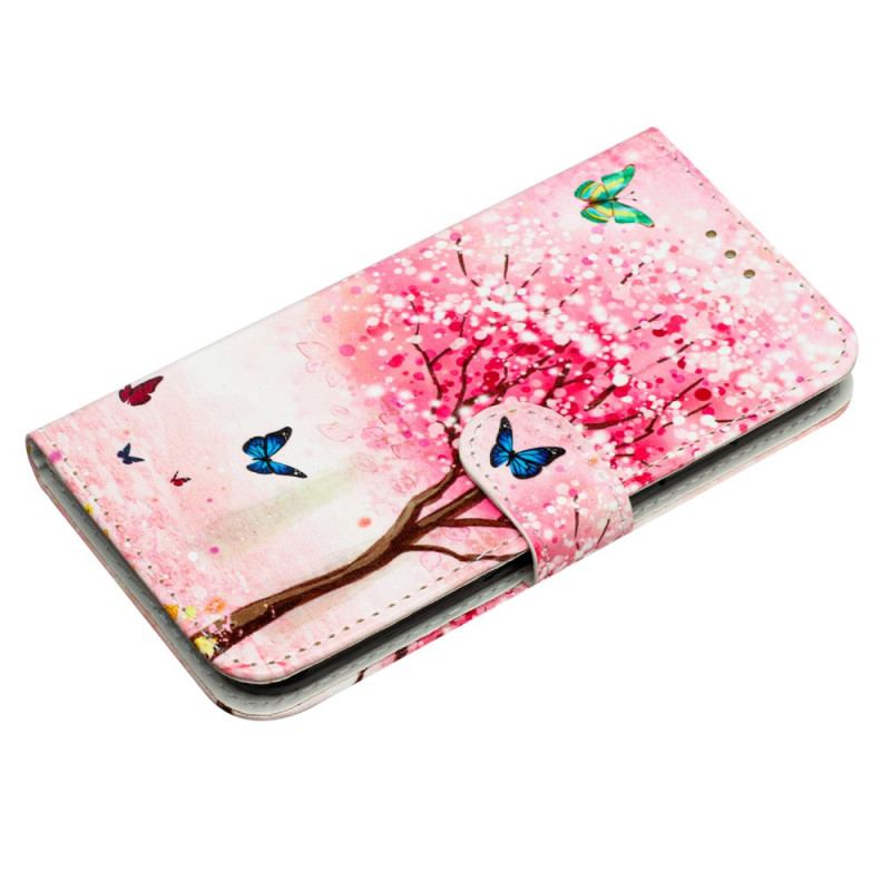 Læder Cover Samsung Galaxy S24 Ultra 5g Telefon Etui Kirsebærblomst Med Rem