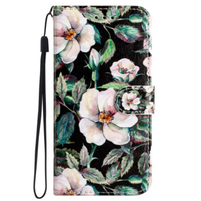 Læder Cover Samsung Galaxy S24 Ultra 5g Telefon Etui Lanière Magnolias