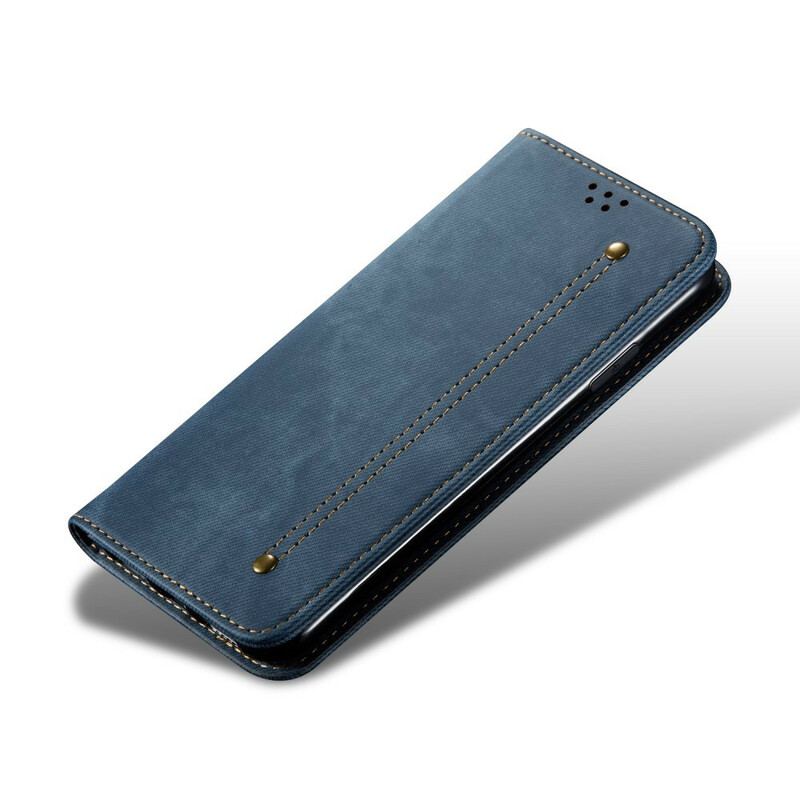 Cover iPhone 12 Pro Max Flip Cover Tekstur På Jeans I Imiteret Læder