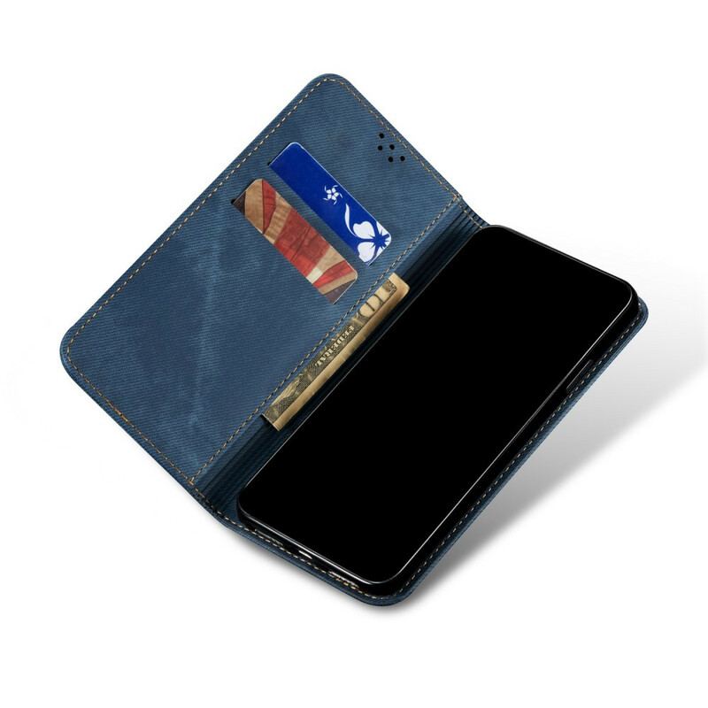 Cover iPhone 12 Pro Max Flip Cover Tekstur På Jeans I Imiteret Læder