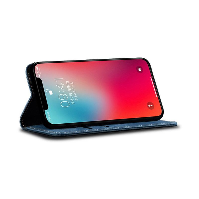 Cover iPhone 12 Pro Max Flip Cover Tekstur På Jeans I Imiteret Læder