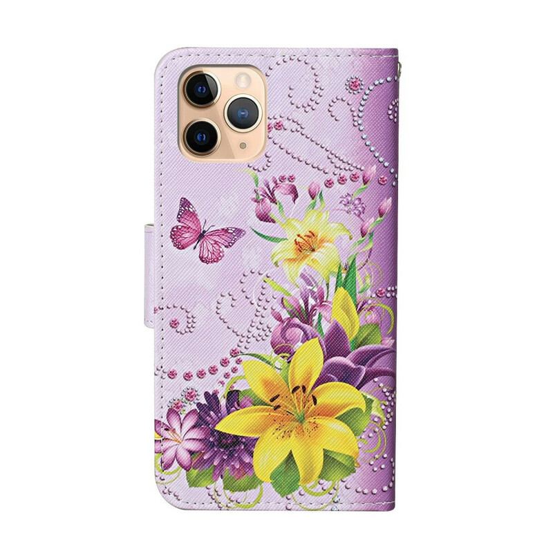 Læder Cover iPhone 12 Pro Max Mesterlige Blomster Med Rem