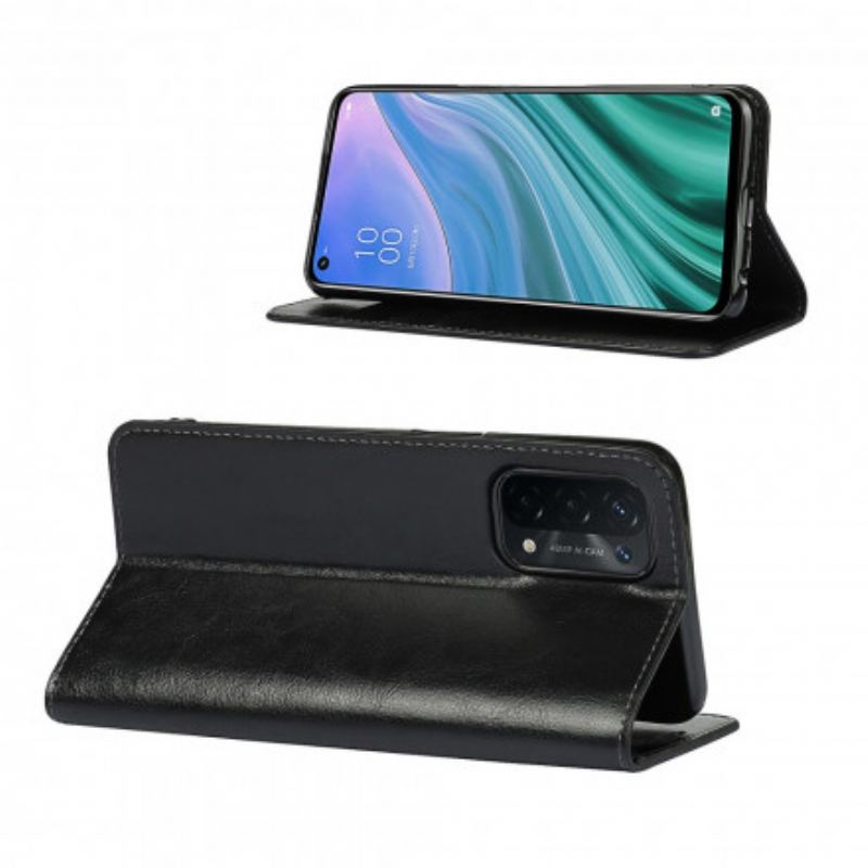 Cover Oppo A54 5G / A74 5G Flip Cover Ægte Læder