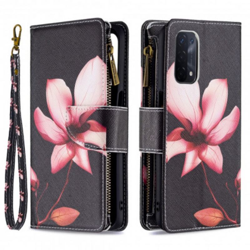 Flip Cover Oppo A54 5G / A74 5G Blomsterlomme Med Lynlås