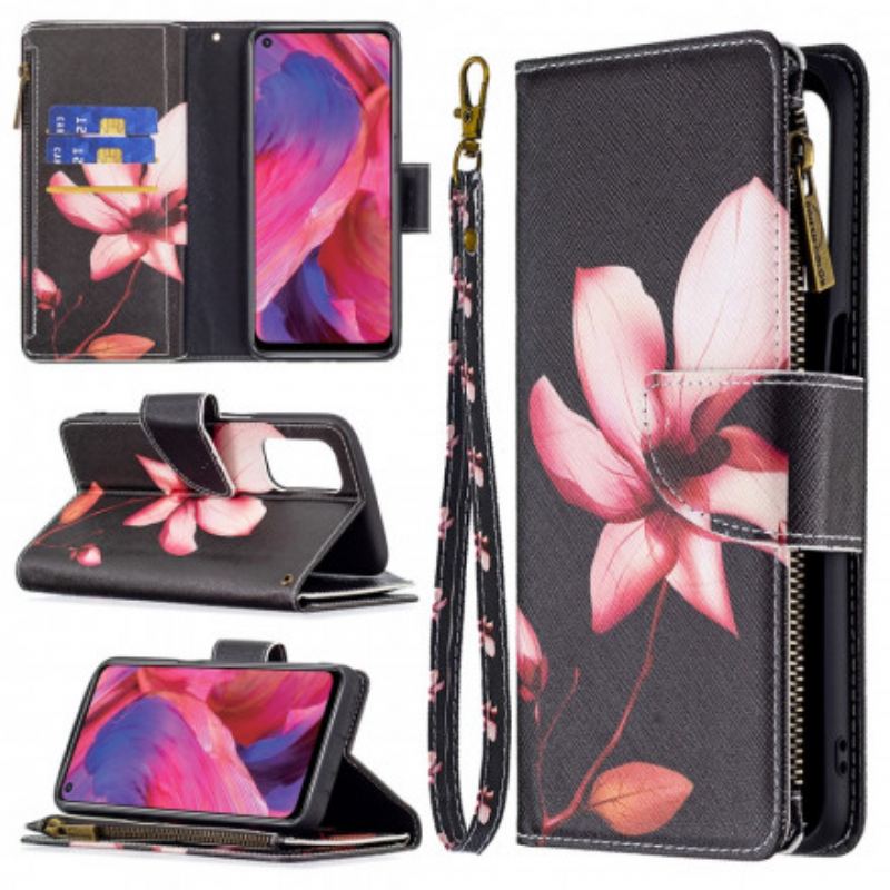 Flip Cover Oppo A54 5G / A74 5G Blomsterlomme Med Lynlås