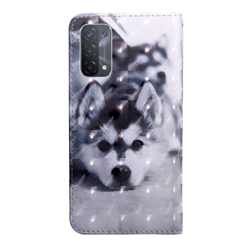 Flip Cover Oppo A54 5G / A74 5G Husky Hund Med Snor