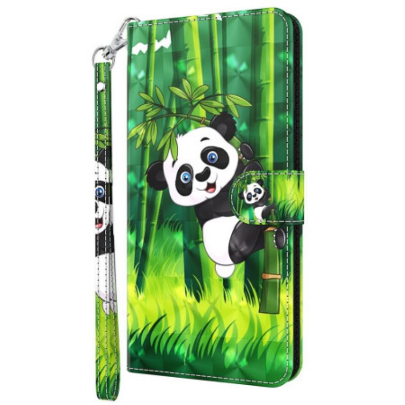 Flip Cover Oppo A54 5G / A74 5G Med Snor Panda Og Bambus Med Snor