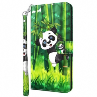 Flip Cover Oppo A54 5G / A74 5G Med Snor Panda Og Bambus Med Snor