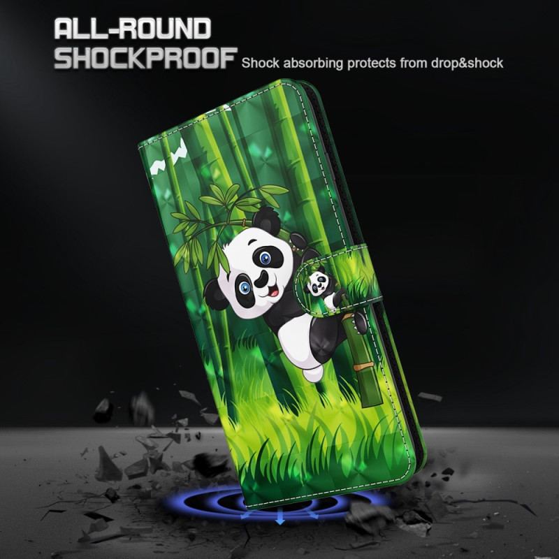 Flip Cover Oppo A54 5G / A74 5G Med Snor Panda Og Bambus Med Snor