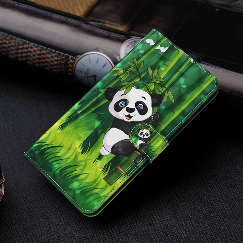 Flip Cover Oppo A54 5G / A74 5G Med Snor Panda Og Bambus Med Snor