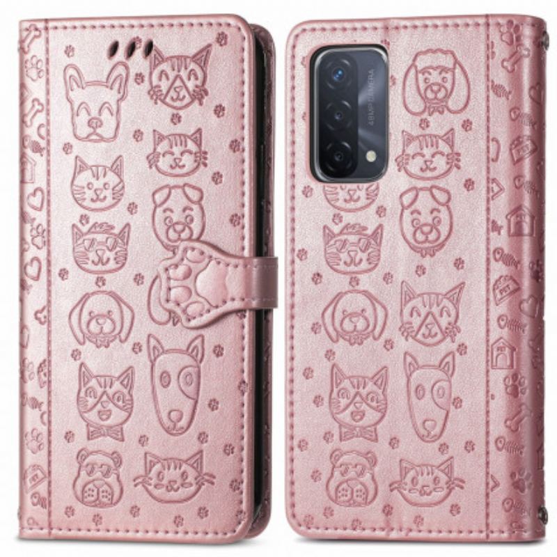 Læder Cover Oppo A54 5G / A74 5G Animerede Dyr