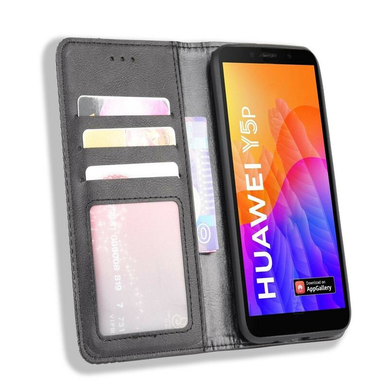 Cover Huawei Y5p Flip Cover Stiliseret Vintage Lædereffekt