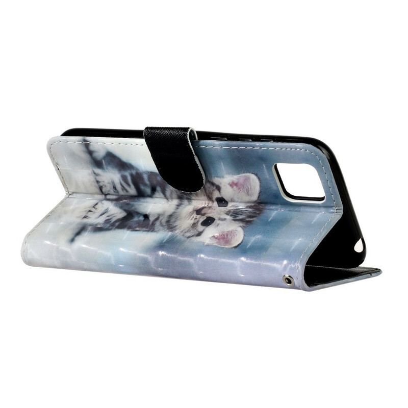 Læder Cover Huawei Y5p Med Snor Kitten Light Spots Med Rem