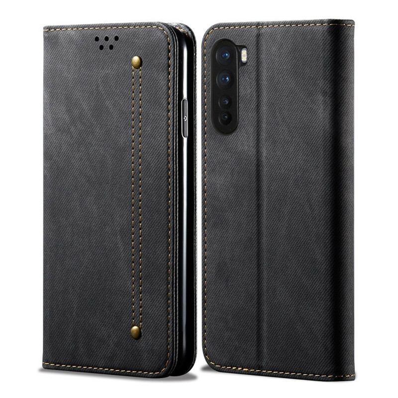 Cover OnePlus Nord Flip Cover Tekstur På Jeans I Imiteret Læder