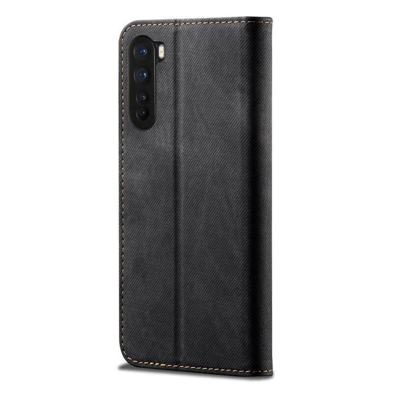 Cover OnePlus Nord Flip Cover Tekstur På Jeans I Imiteret Læder