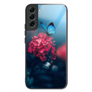 Cover Samsung Galaxy S24 Plus 5g Hærdet Glas Med Blomster Og Sommerfugle