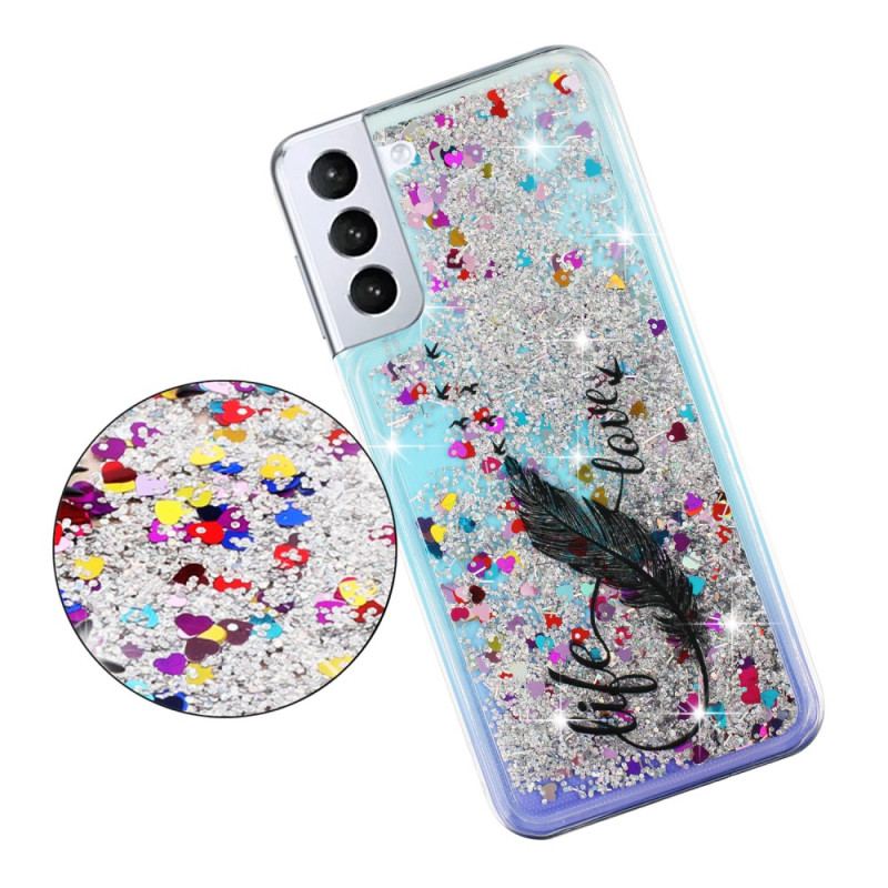 Cover Samsung Galaxy S24 Plus 5g Telefon Etui Flydende Glitter Og Fjer