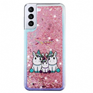 Cover Til Samsung Galaxy S24 Plus 5g Flydende Glitter Tre Enhjørninger