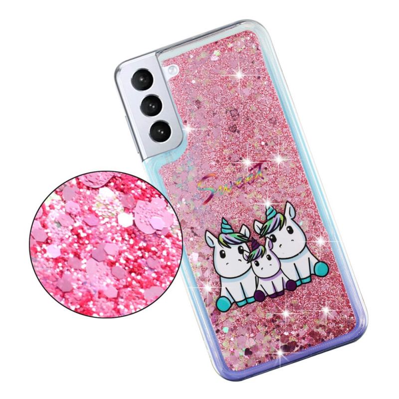 Cover Til Samsung Galaxy S24 Plus 5g Flydende Glitter Tre Enhjørninger