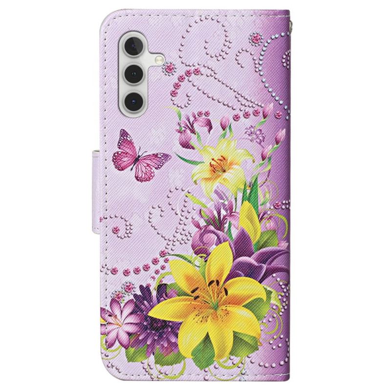 Flip Cover Samsung Galaxy S24 Plus 5g Gule Blomster Og Sommerfugle I Lanière