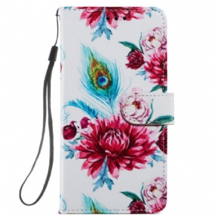 Flip Cover Samsung Galaxy S24 Plus 5g Peacock Blomster Mønster Rem