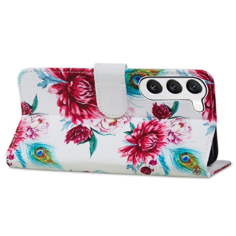 Flip Cover Samsung Galaxy S24 Plus 5g Peacock Blomster Mønster Rem