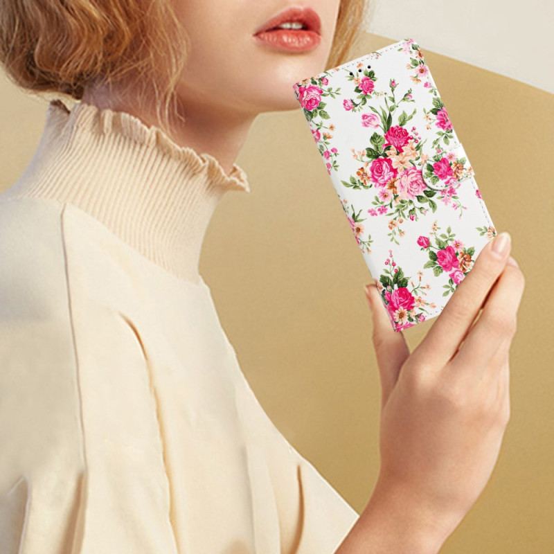 Flip Cover Samsung Galaxy S24 Plus 5g Røde Blomster Med Rem