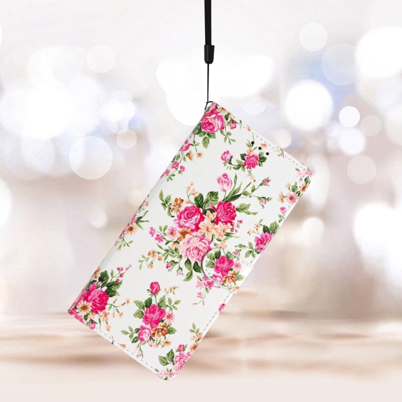 Flip Cover Samsung Galaxy S24 Plus 5g Røde Blomster Med Rem