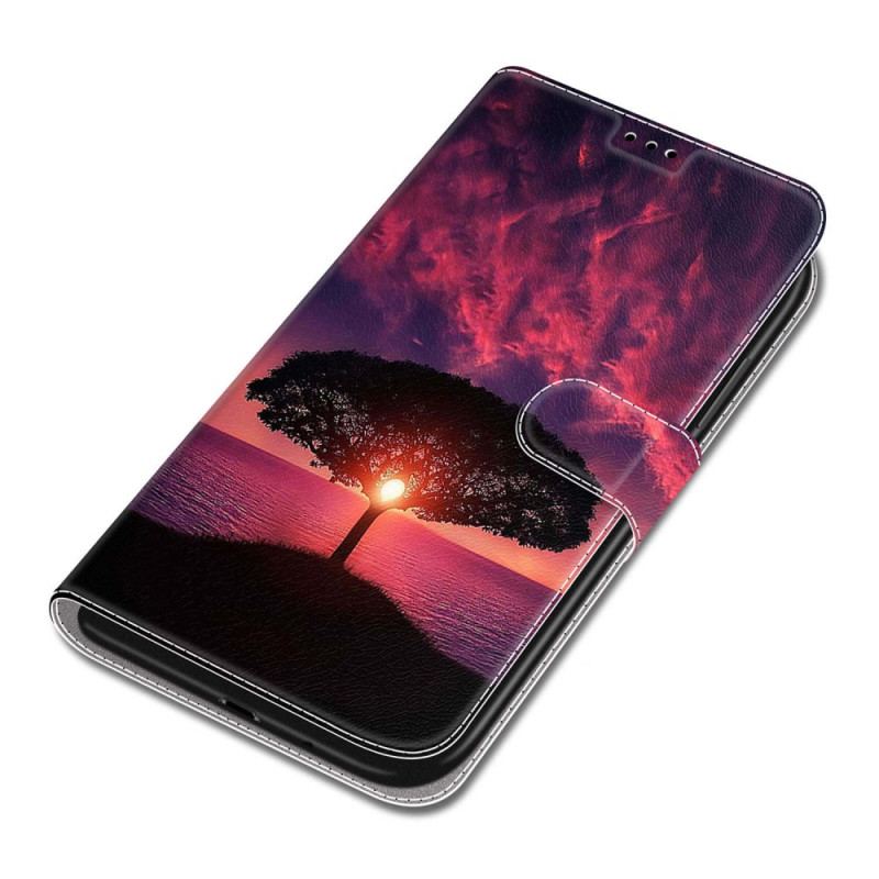 Flip Cover Samsung Galaxy S24 Plus 5g Sort Træ Ved Solnedgang Med Rem