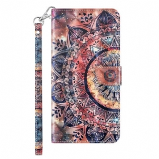 Flip Cover Til Samsung Galaxy S24 Plus 5g Mandala Røde Toner Med Rem