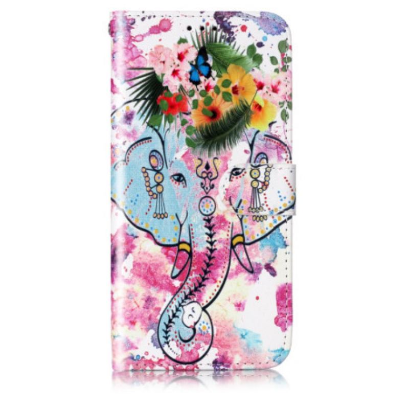 Læder Cover Samsung Galaxy S24 Plus 5g Telefon Etui Blomsterelefant Med Rem