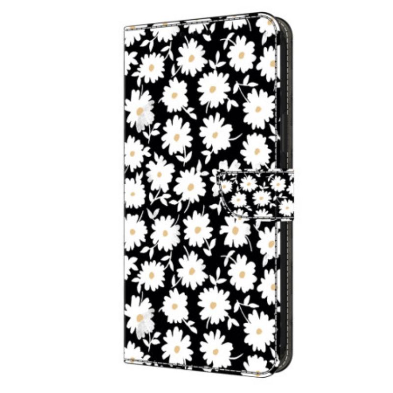 Læder Cover Samsung Galaxy S24 Plus 5g Telefon Etui Blomstermønster Med Rem