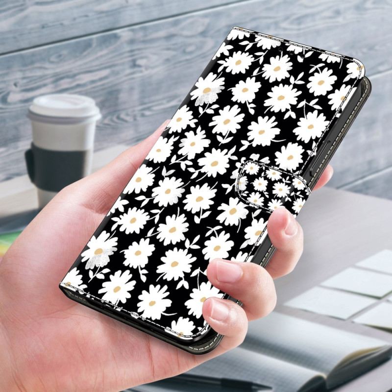 Læder Cover Samsung Galaxy S24 Plus 5g Telefon Etui Blomstermønster Med Rem