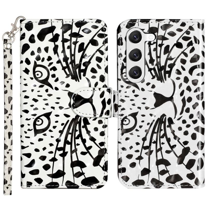 Læder Cover Samsung Galaxy S24 Plus 5g Telefon Etui Leopardhoved Med Rem