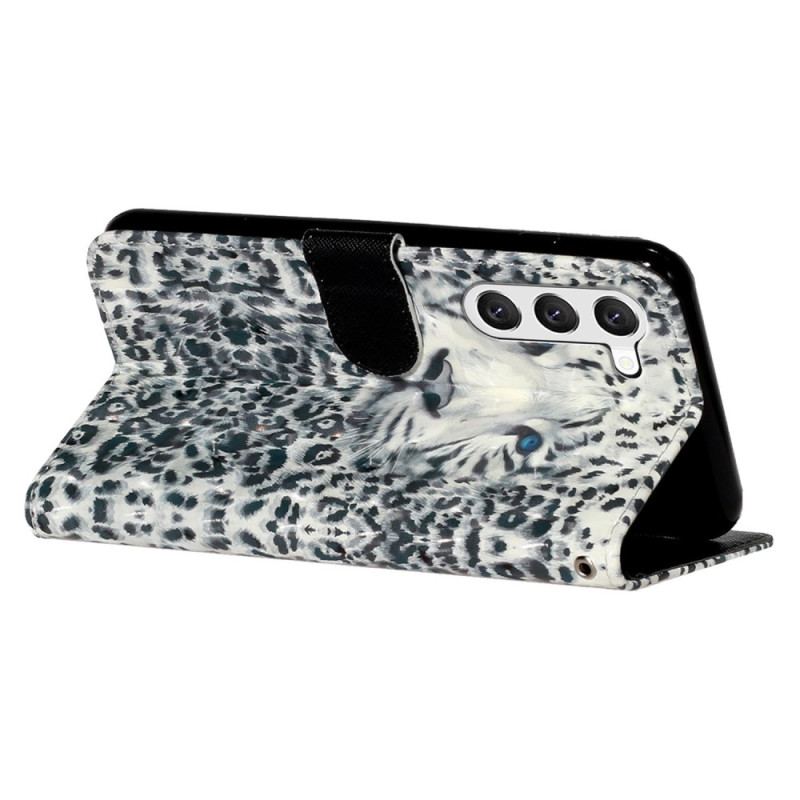 Læder Cover Samsung Galaxy S24 Plus 5g Telefon Etui Leopardhoved Med Rem