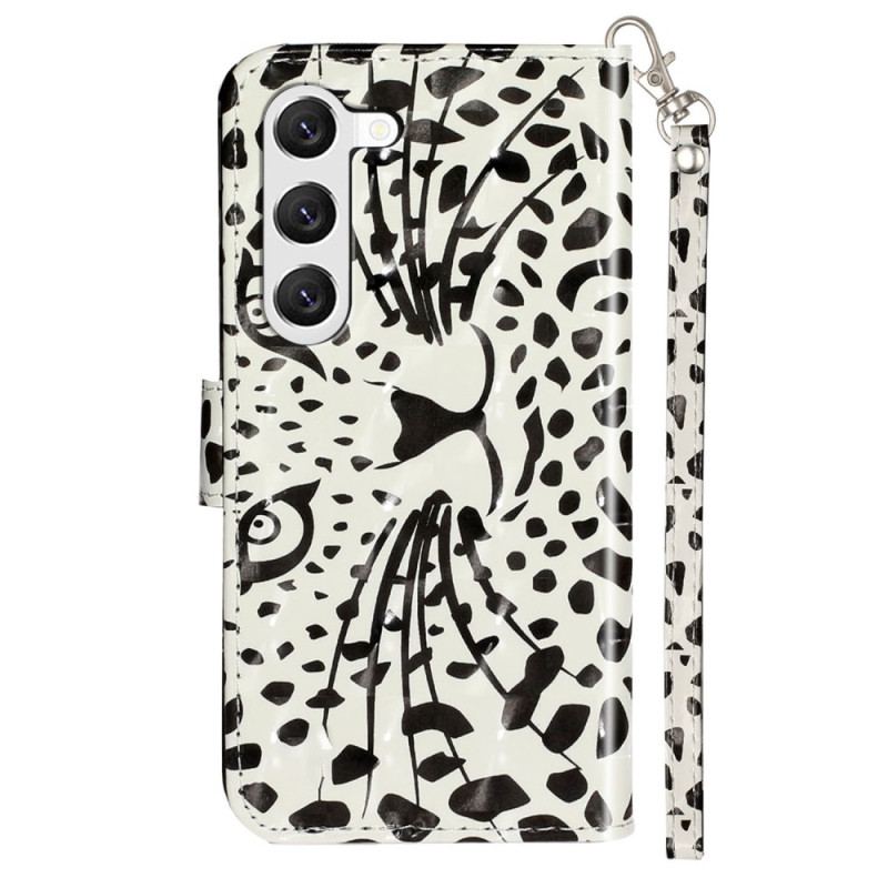 Læder Cover Samsung Galaxy S24 Plus 5g Telefon Etui Leopardhoved Med Rem