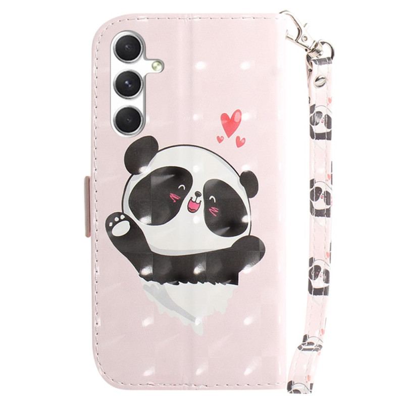 Læder Cover Samsung Galaxy S24 Plus 5g Telefon Etui Panda Love Med Rem