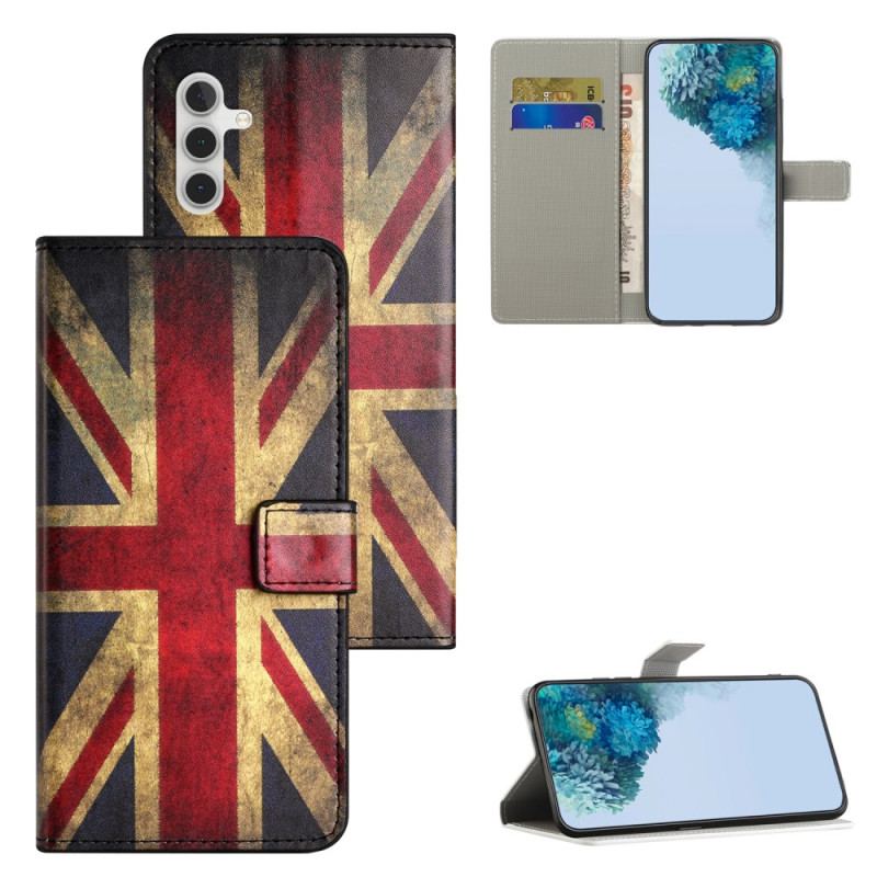 Læder Cover Samsung Galaxy S24 Plus 5g Telefon Etui Vintage Engelsk Flag