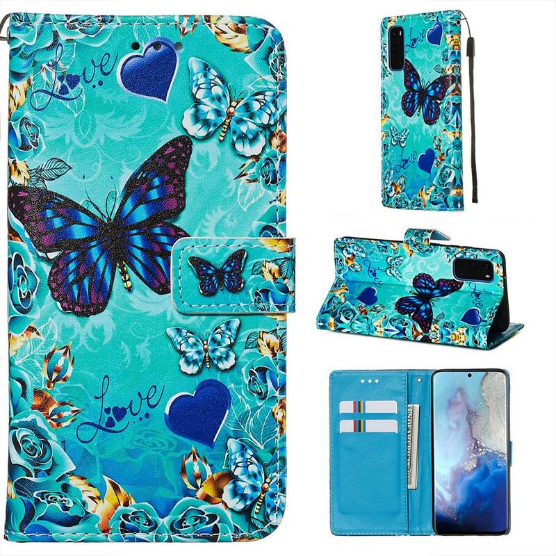 Flip Cover Samsung Galaxy S20 Gyldne Sommerfugle