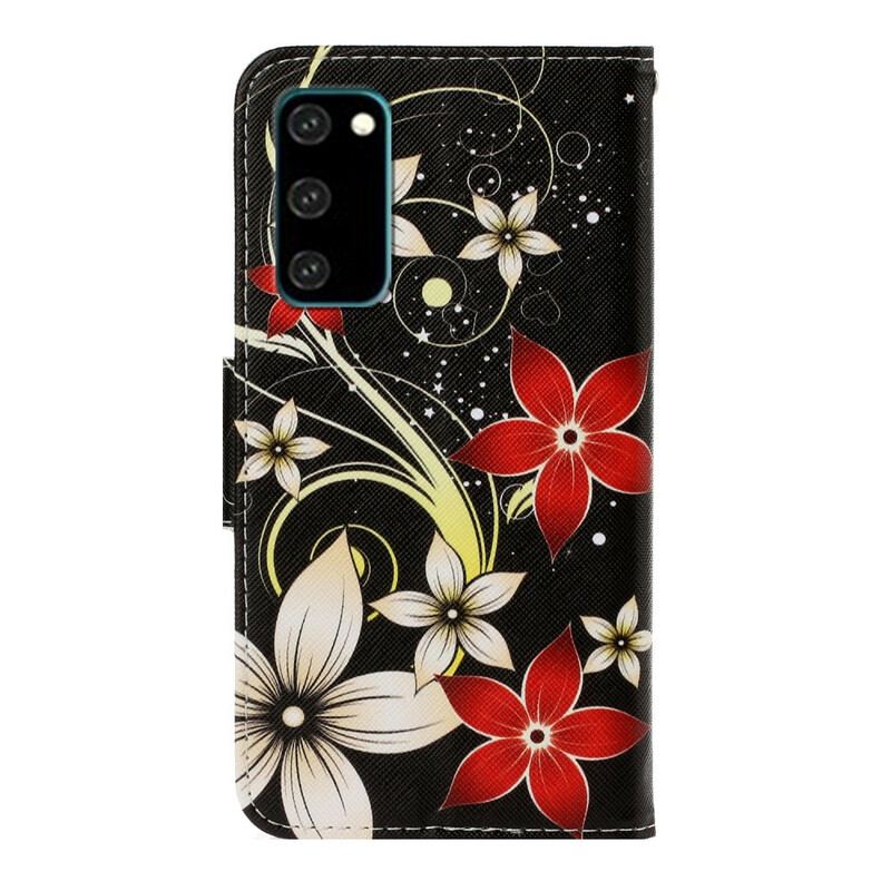 Flip Cover Samsung Galaxy S20 Med Snor Farverige Strappy Blomster